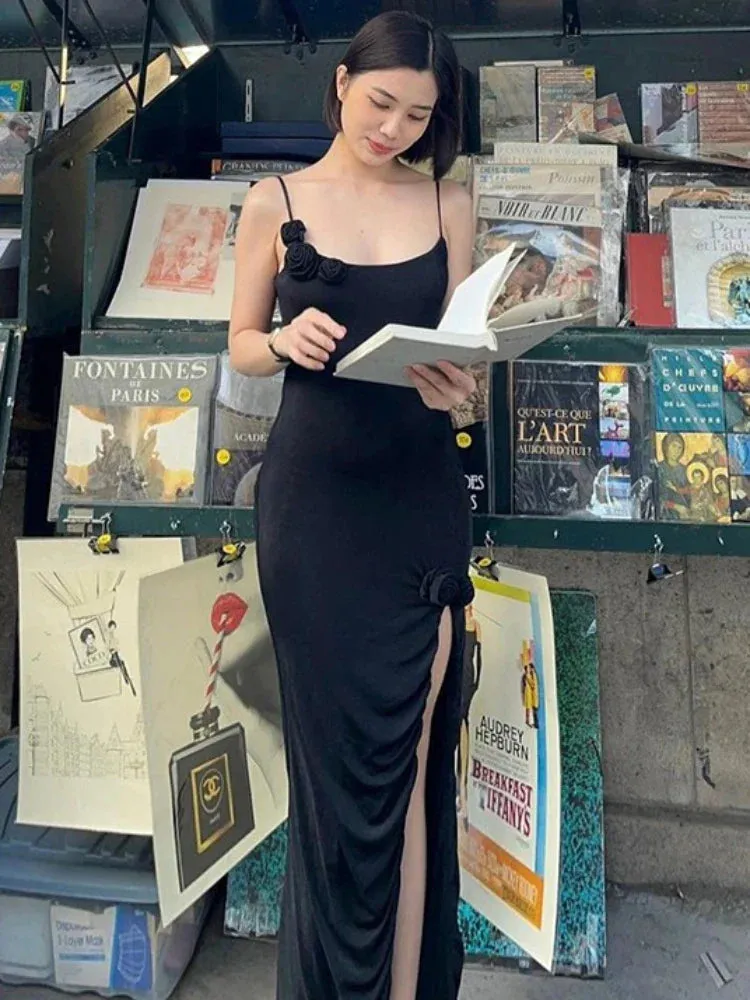Flower Sundress Shoulder Slit Bodycon Side Maxi Sleeveless Off Women Dress Dress